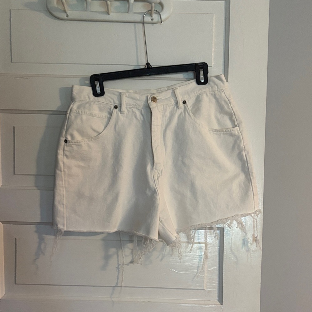 Vintage Route 66 White Frayed Hem Jean Shorts